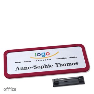 Name badges with pin OFFICE claret violet | 75 x 27 mm