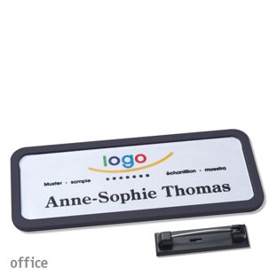 Name badges with pin OFFICE black | 75 x 27 mm