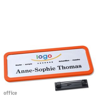Name badges with pin OFFICE orange | 75 x 27 mm
