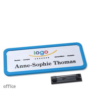 Name badges with pin OFFICE medium blue | 75 x 27 mm