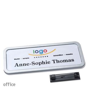 Name badges with pin OFFICE stainless steel | 75 x 27 mm