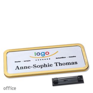 Name badges with pin OFFICE gold | 75 x 27 mm