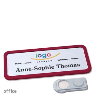 Name badges OFFICE, magnetic smag® Magnet | claret violet | 75 x 27 mm