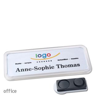 Name badges OFFICE, magnetic smag® magnet, extra strong | transparent | 75 x 27 mm
