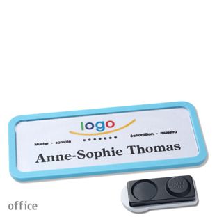 Name badges OFFICE, magnetic smag® magnet, extra strong | pastel blue | 75 x 27 mm