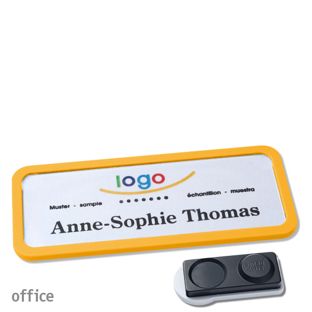 Name badges OFFICE, magnetic smag® magnet, extra strong | yellow | 75 x 27 mm