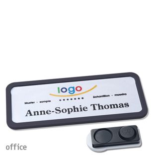 Name badges OFFICE, magnetic smag® magnet, extra strong | black | 75 x 27 mm