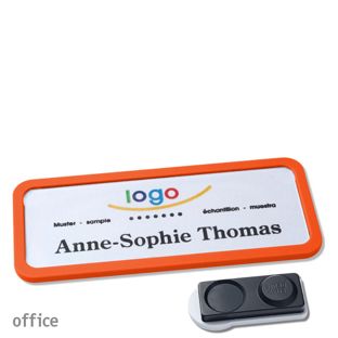Name badges OFFICE, magnetic smag® magnet, extra strong | orange | 75 x 27 mm