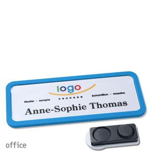 Name badges OFFICE, magnetic smag® magnet, extra strong | medium blue | 75 x 27 mm