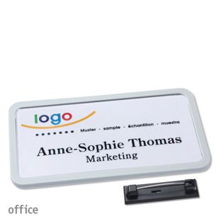 Name badges with pin OFFICE light grey | 75 x 37 mm