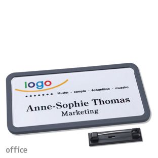 Name badges with pin OFFICE anthracite | 75 x 37 mm