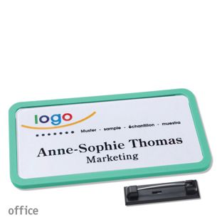 Name badges with pin OFFICE pastel green | 75 x 37 mm