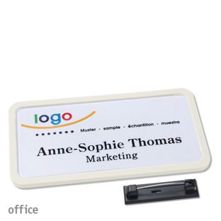 Name badges with pin OFFICE white | 75 x 37 mm