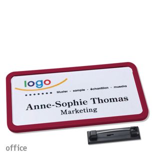 Name badges with pin OFFICE claret violet | 75 x 37 mm