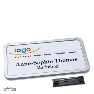 Name badges with pin OFFICE stainless steel | 75 x 37 mm