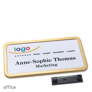 Name badges with pin OFFICE gold | 75 x 37 mm