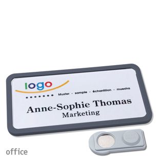 Name badges OFFICE, magnetic smag® Magnet | anthracite | 75 x 37 mm