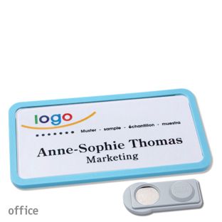 Name badges OFFICE, magnetic smag® Magnet | pastel blue | 75 x 37 mm