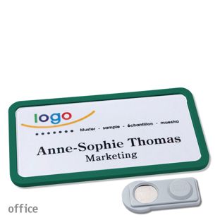 Name badges OFFICE, magnetic smag® Magnet | green | 75 x 37 mm