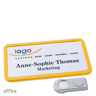 Name badges OFFICE, magnetic smag® Magnet | yellow | 75 x 37 mm