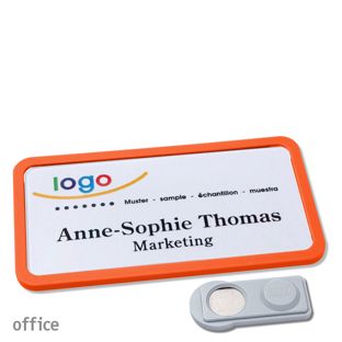 Name badges OFFICE, magnetic smag® Magnet | orange | 75 x 37 mm