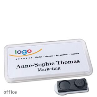 Name badges OFFICE, magnetic smag® magnet, extra strong | transparent | 75 x 37 mm