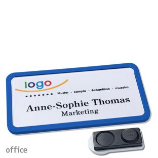 Name badges OFFICE, magnetic smag® magnet, extra strong | blue | 75 x 37 mm