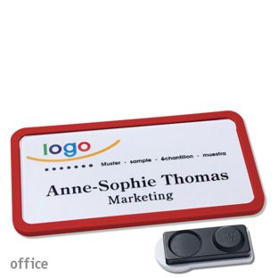 Name badges OFFICE, magnetic smag® magnet, extra strong | red | 75 x 37 mm