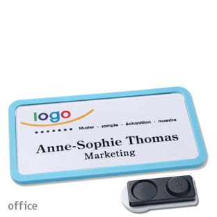 Name badges OFFICE, magnetic smag® magnet, extra strong | pastel blue | 75 x 37 mm