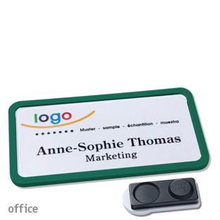 Name badges OFFICE, magnetic smag® magnet, extra strong | green | 75 x 37 mm