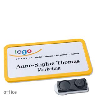 Name badges OFFICE, magnetic smag® magnet, extra strong | yellow | 75 x 37 mm