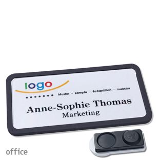 Name badges OFFICE, magnetic smag® magnet, extra strong | black | 75 x 37 mm