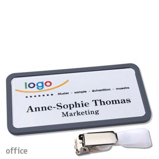 Name badges with hanger clip Office Hanger clip | anthracite | 75 x 37 mm
