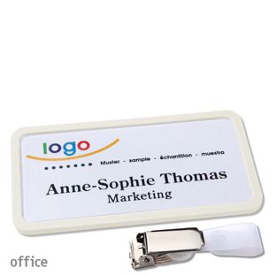 Name badges with hanger clip Office Hanger clip | white | 75 x 37 mm