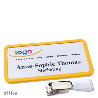 Jmenovka s klipem office Závěsný klip | žlutá | 75 x 37 mm
