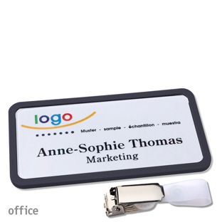 Name badges with hanger clip Office Hanger clip | black | 75 x 37 mm