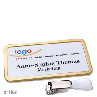 Name badges with hanger clip Office Hanger clip | gold | 75 x 37 mm