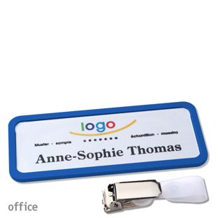 Name badges with hanger clip Office Hanger clip | blue | 75 x 27 mm