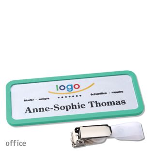 Name badges with hanger clip Office Hanger clip | pastel green | 75 x 27 mm