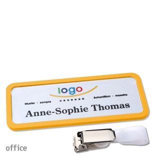 Name badges with hanger clip Office Hanger clip | yellow | 75 x 27 mm