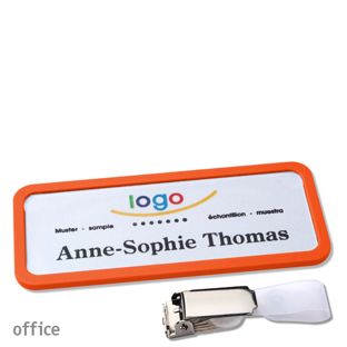 Name badges with hanger clip Office Hanger clip | orange | 75 x 27 mm