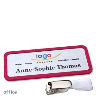 Name badges with hanger clip Office Hanger clip | purple | 75 x 27 mm