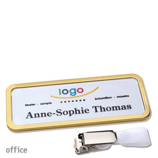 Name badges with hanger clip Office Hanger clip | gold | 75 x 27 mm