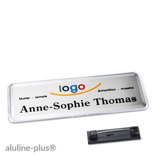 Name badges with pin aluline plus silver | 76 x 25 mm