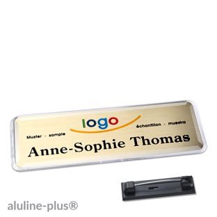 Name badges with pin aluline plus gold | 76 x 25 mm