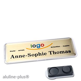 Name badges aluline-plus®, magnetic smag® magnet, extra strong | gold | 76 x 25 mm