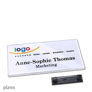 Name badges with pin PLANO 75 x 37 mm