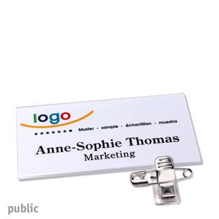 Name badges with clamp public 75 x 37 mm 