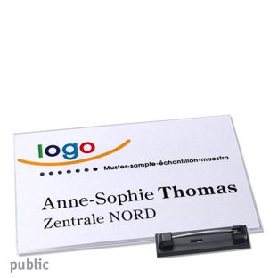 Name badges with pin PUBLIC 85 x 54 mm 