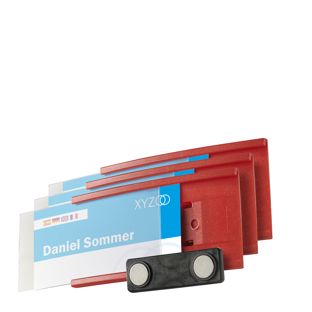 Name badges MEET, magnetic red